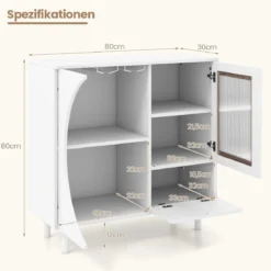 Buffetschrank mit Glastür & Offenem Regal & Metallbeinen Sideboard 80 x 30 x 80 cm Weiß