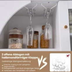 Buffetschrank mit Glastür & Offenem Regal & Metallbeinen Sideboard 80 x 30 x 80 cm Weiß