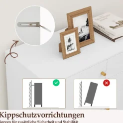 Buffetschrank mit 2 Schubladen & 2 Türen & 3 Verstellbaren Regalen Sideboard Vorratsschrank Weiß