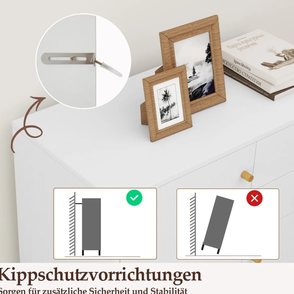 Buffetschrank mit 2 Schubladen & 2 Türen & 3 Verstellbaren Regalen Sideboard Vorratsschrank Weiß