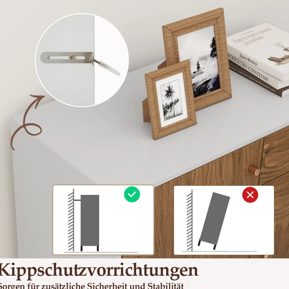 Buffetschrank mit 2 Schubladen & 2 Türen & 3 Verstellbaren Regalen Sideboard Vorratsschrank Natur