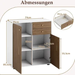 Buffetschrank mit 2 Schubladen & 2 Türen & 3 Verstellbaren Regalen Sideboard Vorratsschrank Natur