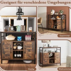 Buffet Schrank mit 2 Türen & Offenen Fächern & Verstellbaren Regalen & 3 Haken Sideboard