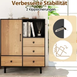 Buffet-Sideboard Mittelalter moderner Aufbewahrungsschrank mit 4 Schubladen & offenem Fach Schwarz