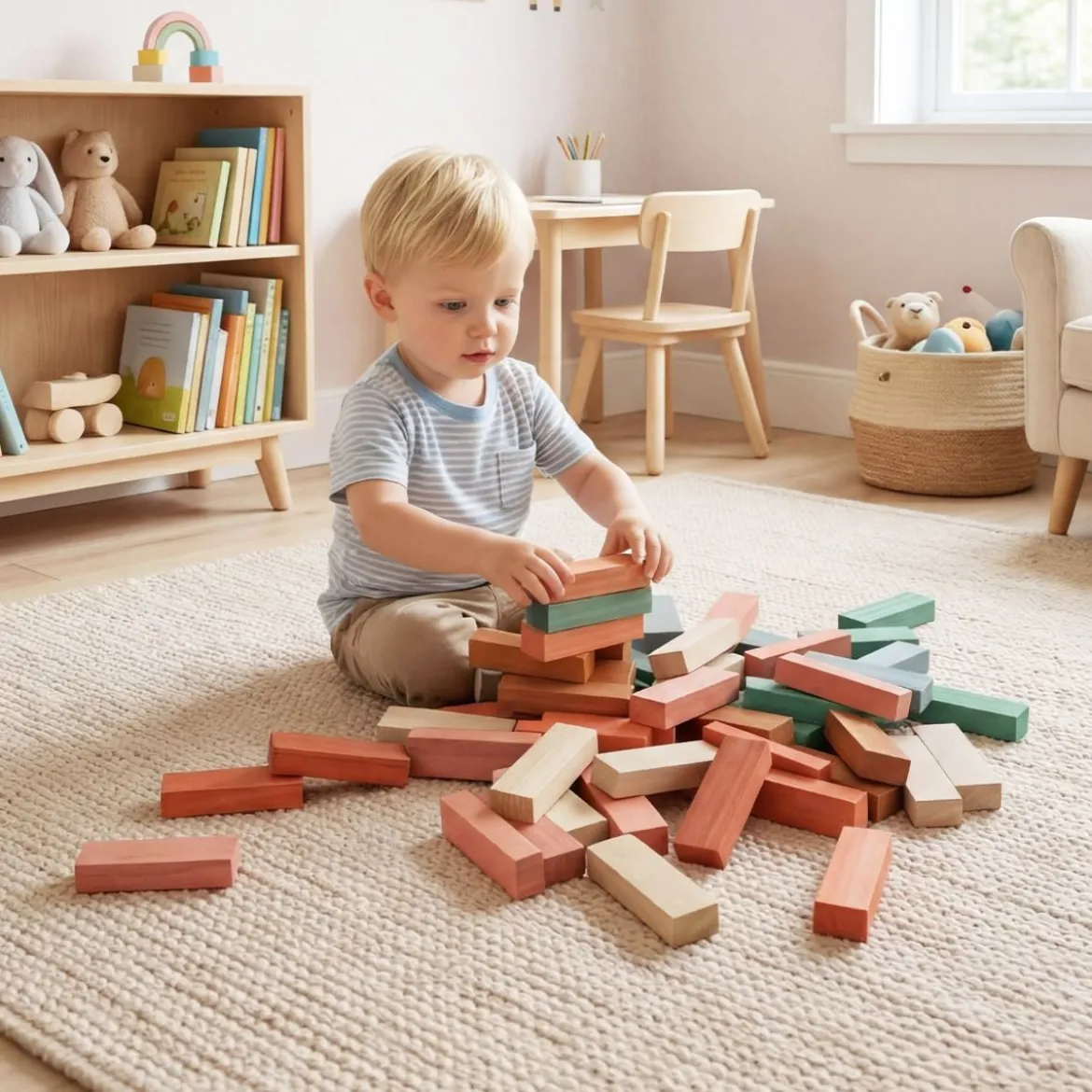 Buntes Holz Stapelspiel 54 Teile Wackelturm mit Tasche für Kinder ab 3 Jahren Mehrfarbig