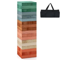 Buntes Holz Stapelspiel 54 Teile Wackelturm mit Tasche für Kinder ab 3 Jahren Mehrfarbig