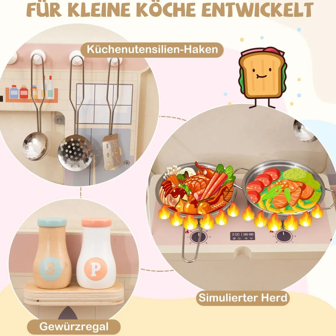 Busy board im Zugform für Kinder Wandmontiertes Activity Board mit Kommode Werkzeugkasten Spielküche Bunt