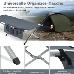 Campingbett Feldbett klappbares Campingbett Einzelbett Faltbett mit Seitentasche 600D Oxfordstoff 190 x 73 x 42cm Grau