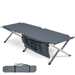 Campingbett Feldbett klappbares Campingbett Einzelbett Faltbett mit Seitentasche 600D Oxfordstoff 190 x 73 x 42cm Grau