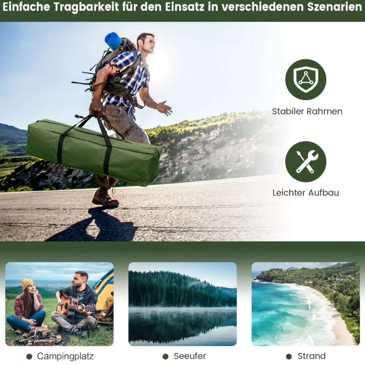 Campingbett mit Vorzelt & Luftmatratze & Schlafsack & Kissen Campingliege mit Tragetasche