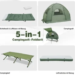 Campingbett mit Vorzelt & Luftmatratze & Schlafsack & Kissen Campingliege mit Tragetasche