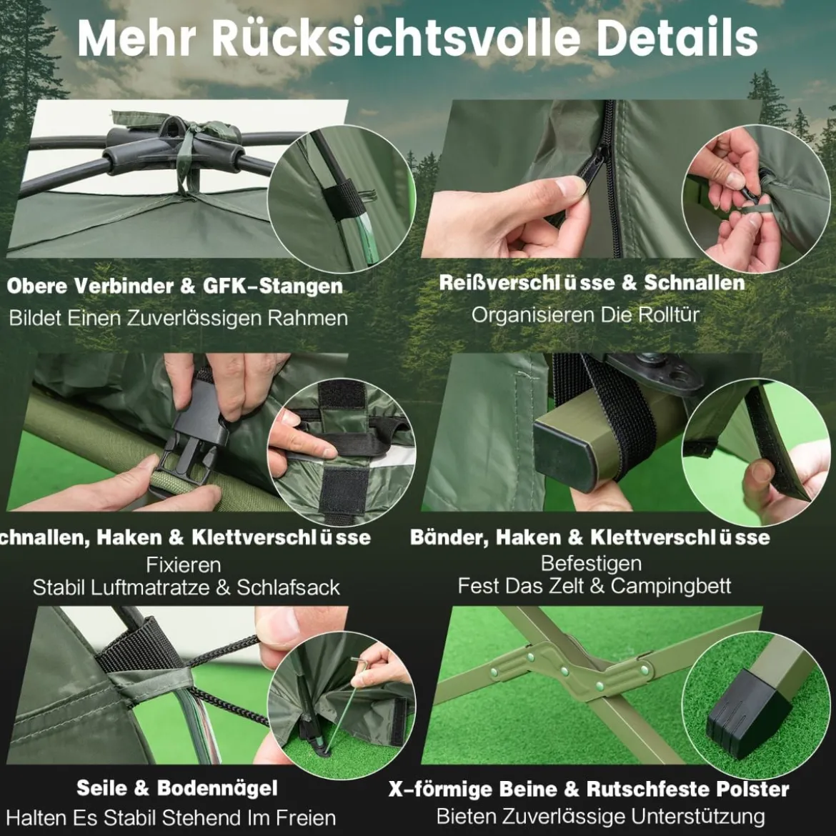 Campingbett mit Vorzelt & Luftmatratze & Schlafsack & Kissen Campingliege mit Tragetasche