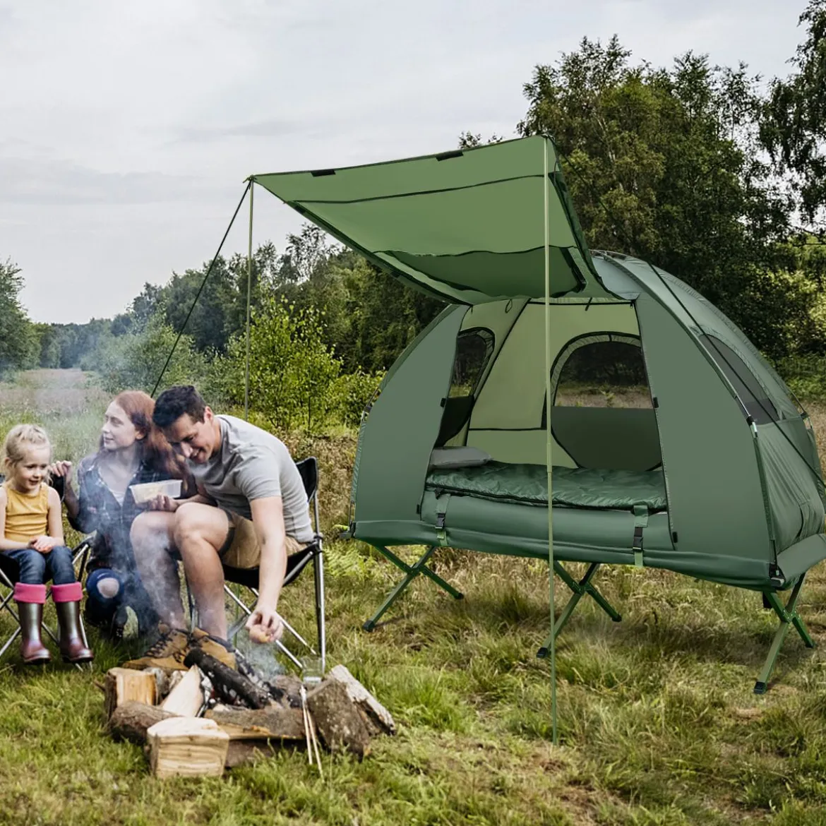 Campingbett mit Vorzelt & Luftmatratze & Schlafsack & Kissen Campingliege mit Tragetasche
