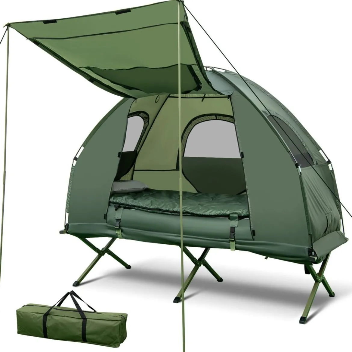 Campingbett mit Vorzelt & Luftmatratze & Schlafsack & Kissen Campingliege mit Tragetasche