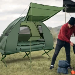 Campingbett mit Vorzelt & Luftmatratze & Schlafsack & Kissen Campingliege mit Tragetasche