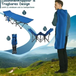 Campingbett Strapazierfähiges Reisebett mit Kopfstütze 190 x 70 x 54 cm Blau
