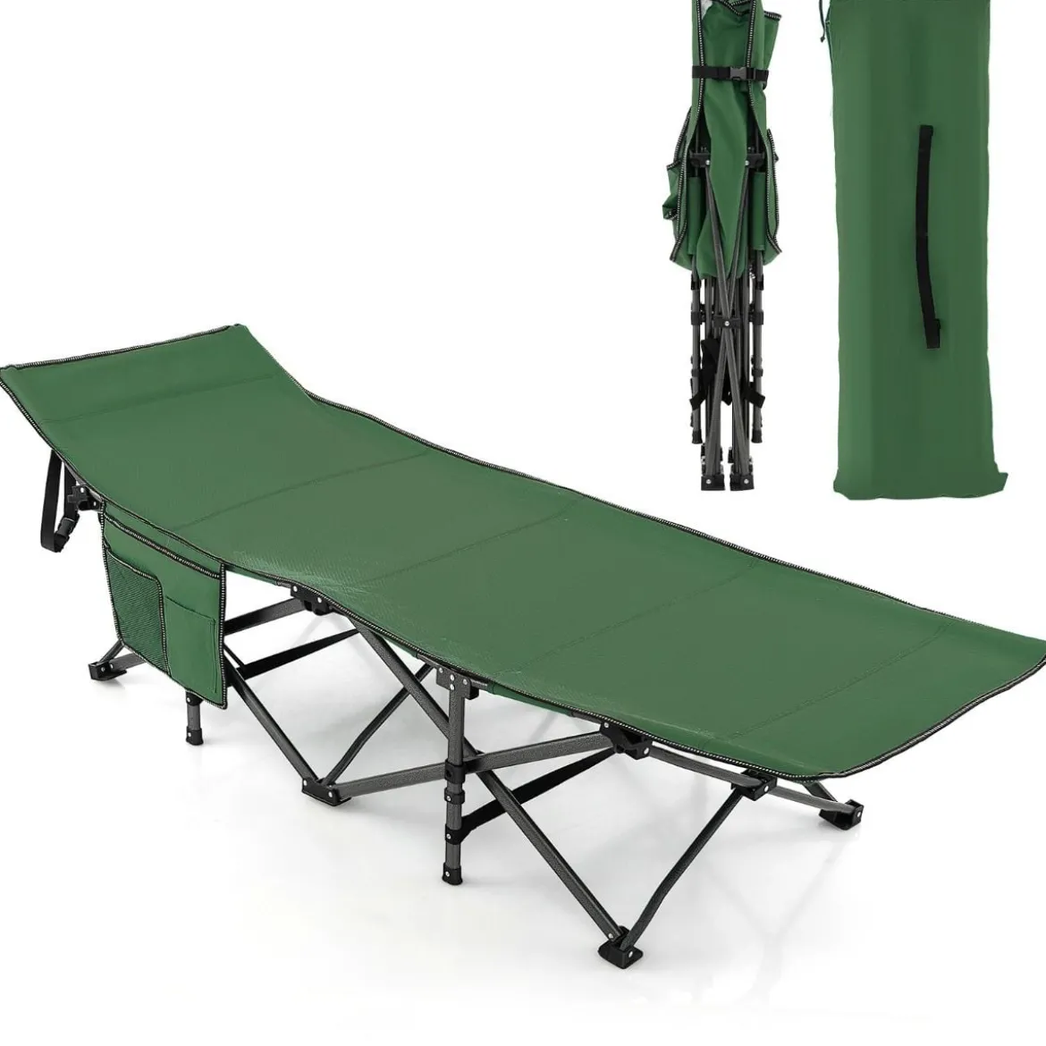 Campingbett Strapazierfähiges Reisebett mit Kopfstütze 190 x 70 x 54 cm Grün