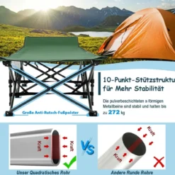 Campingbett Strapazierfähiges Reisebett mit Kopfstütze 190 x 70 x 54 cm Grün