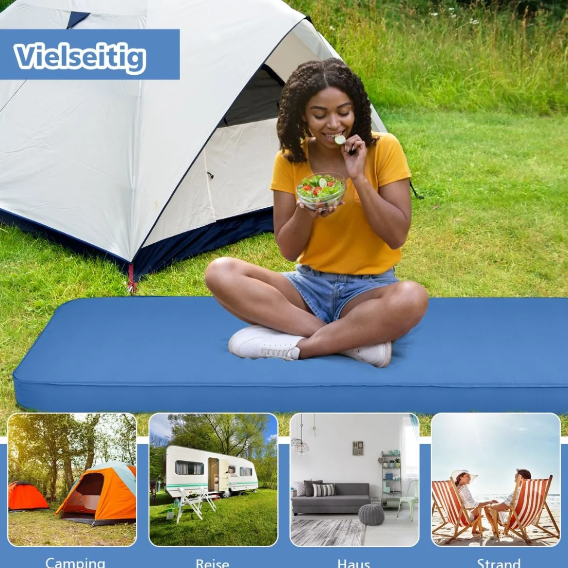 Camping Isomatte Schlafmatte inklusive Tragetasche 10 cm Dick Blau