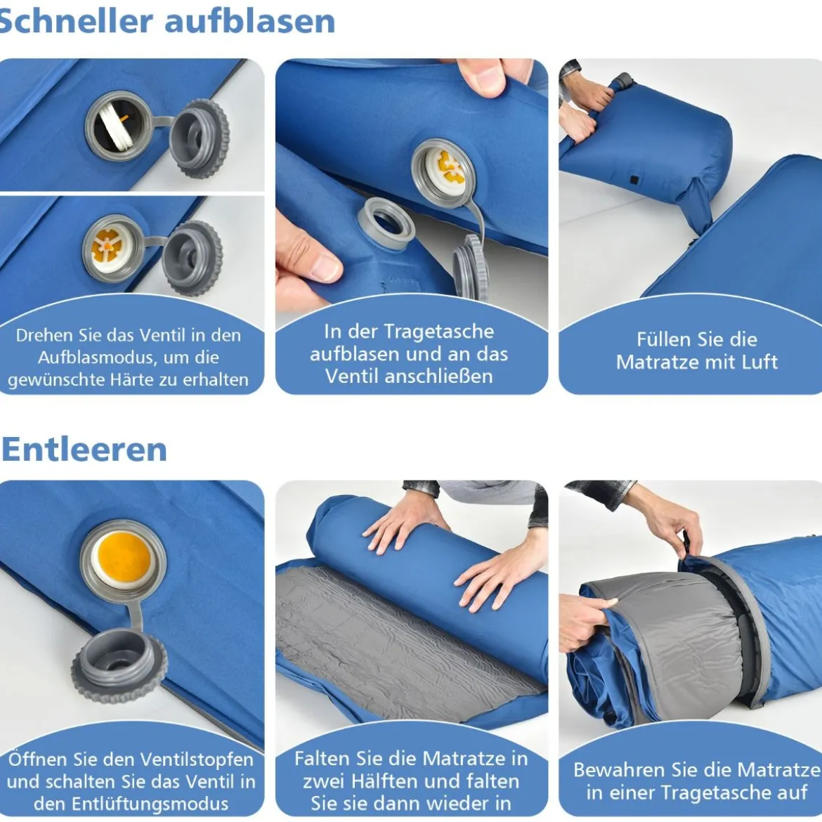 Camping Isomatte Schlafmatte inklusive Tragetasche 10 cm Dick Blau