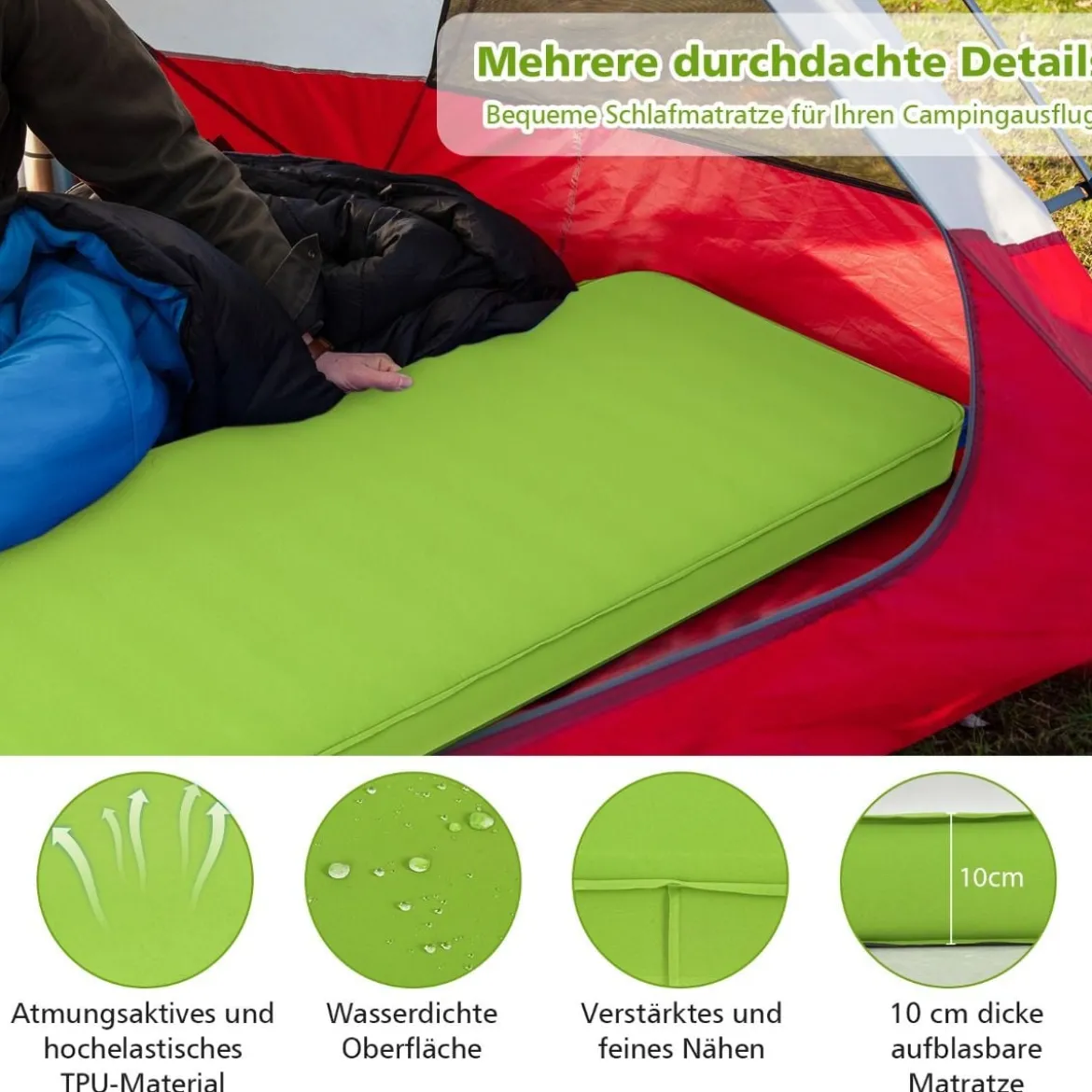 Camping Isomatte Schlafmatte inklusive Tragetasche 10 cm Dick Grün