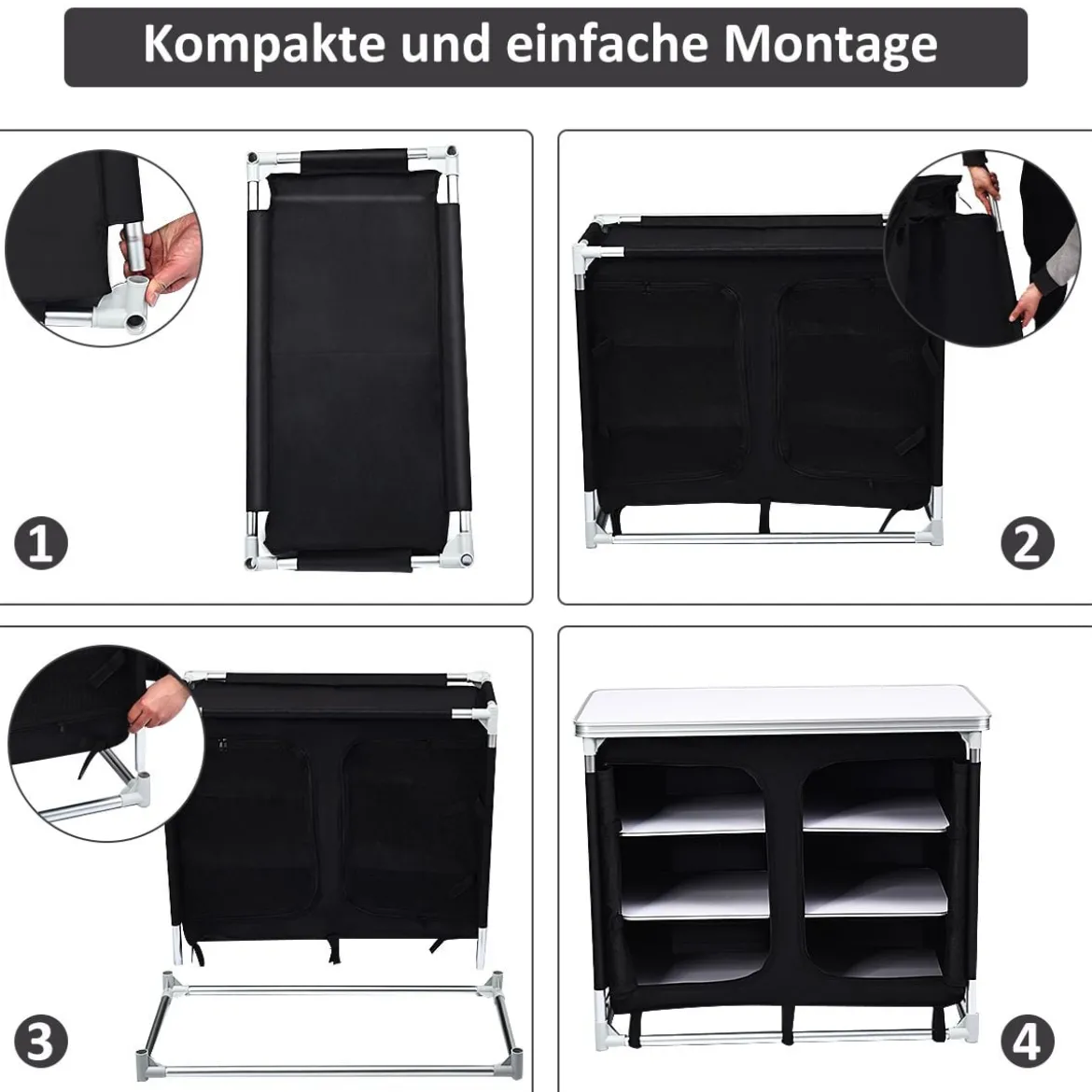 Campingküche 6 Fächer & 1 Bretter Reiseküche Faltschrank Outdoor Camping Kochtisch Alu mit Tragetasche