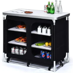 Campingküche 6 Fächer & 1 Bretter Reiseküche Faltschrank Outdoor Camping Kochtisch Alu mit Tragetasche