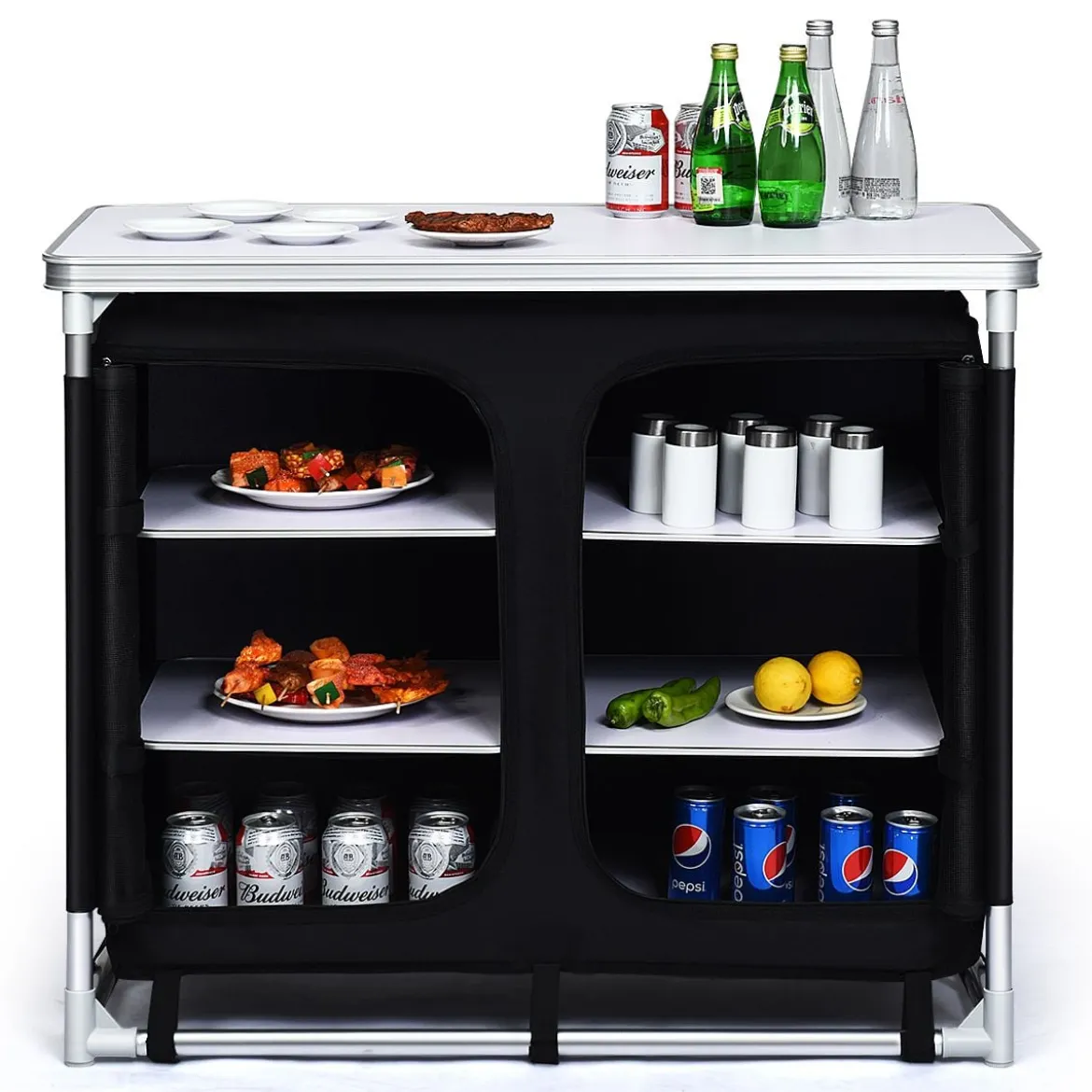 Campingküche 6 Fächer & 1 Bretter Reiseküche Faltschrank Outdoor Camping Kochtisch Alu mit Tragetasche