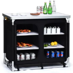 Campingküche 6 Fächer & 1 Bretter Reiseküche Faltschrank Outdoor Camping Kochtisch Alu mit Tragetasche