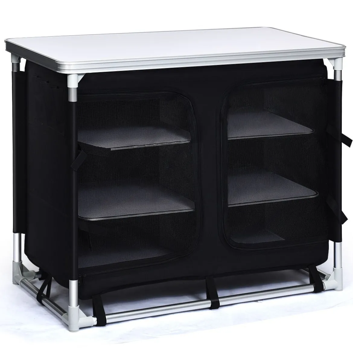 Campingküche 6 Fächer & 1 Bretter Reiseküche Faltschrank Outdoor Camping Kochtisch Alu mit Tragetasche