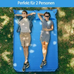Campingmatte mit Kissen 2 Personen Selbstaufblasende Campingmatte Camping Schlafmatte 187x131x4cm Blau