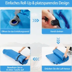 Campingmatte mit Kissen 2 Personen Selbstaufblasende Campingmatte Camping Schlafmatte 187x131x4cm Blau