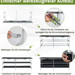 Campingschrank faltbar tragbare Campingküche mit 2-stöckigen Regalen 206 x 38 x 83 cm Schwarz