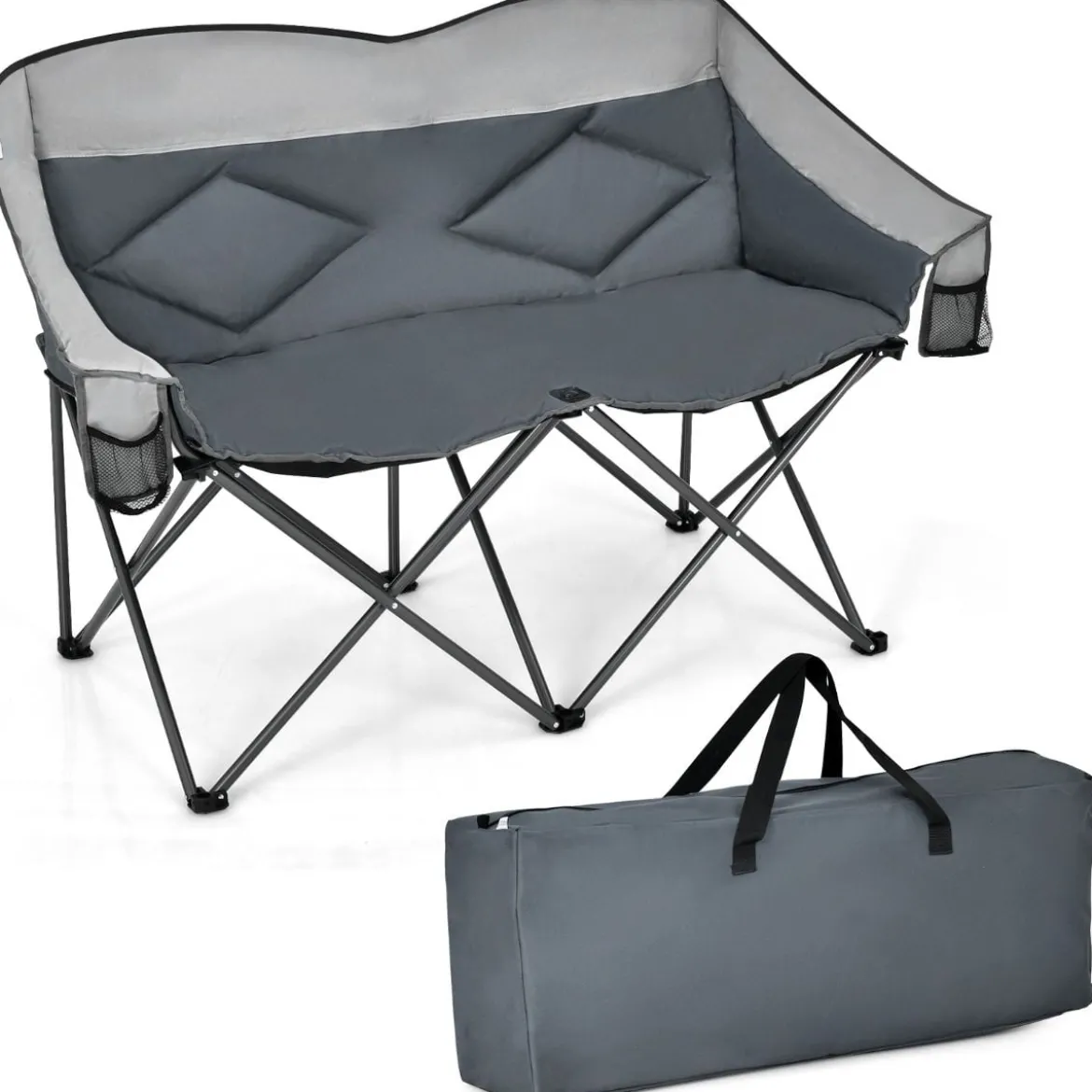 Campingstuhl für 2 Personen Klappstuhl mit 2 Sitzen 152 x 72 x 98 cm Grau