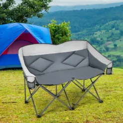 Campingstuhl für 2 Personen Klappstuhl mit 2 Sitzen 152 x 72 x 98 cm Grau