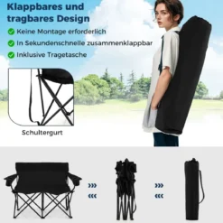 Campingstuhl für 2 Personen Klappstuhl mit Getränkehaltern & Armlehnen & Tragetasche