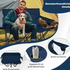 Campingstuhl für 2 Personen Klappstuhl mit Getränkehaltern & Armlehnen & Tragetasche