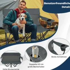 Campingstuhl für 2 Personen Klappstuhl mit Getränkehaltern & Armlehnen & Tragetasche