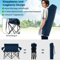 Campingstuhl für 2 Personen Klappstuhl mit Getränkehaltern & Armlehnen & Tragetasche