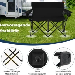 Campingstuhl für 2 Personen Klappstuhl mit Getränkehaltern & Armlehnen & Tragetasche