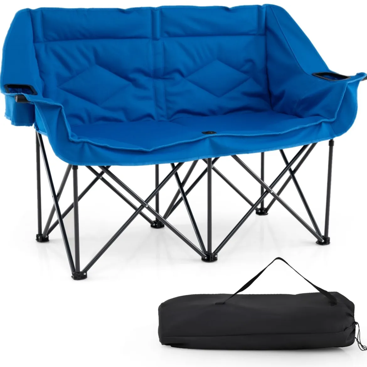 Campingstuhl für 2 Personen XXL Campingsofa mit Getränkehaltern & Netztaschen Klappstuhl Marineblau