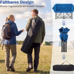 Campingstuhl für 2 Personen XXL Campingsofa mit Getränkehaltern & Netztaschen Klappstuhl Marineblau