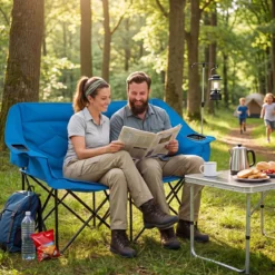 Campingstuhl für 2 Personen XXL Campingsofa mit Getränkehaltern & Netztaschen Klappstuhl Marineblau