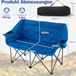 Campingstuhl für 2 Personen XXL Campingsofa mit Getränkehaltern & Netztaschen Klappstuhl Marineblau
