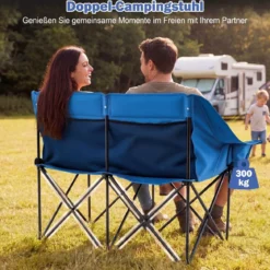 Campingstuhl für 2 Personen XXL Campingsofa mit Getränkehaltern & Netztaschen Klappstuhl Marineblau