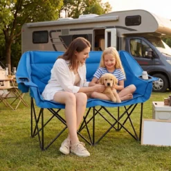 Campingstuhl für 2 Personen XXL Campingsofa mit Getränkehaltern & Netztaschen Klappstuhl Marineblau