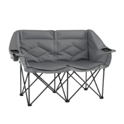 Campingstuhl für 2 Personen XXL Campingsofa mit Getränkehaltern & Netztaschen Klappstuhl Grau