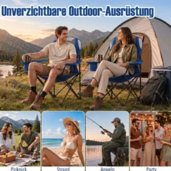Campingstuhl Klappbar tragbarer Angelstuhl mit Getränkehalter Rutschfesten Füßen Blau