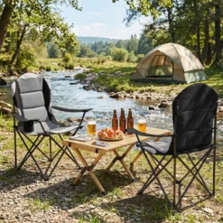 Campingstuhl Klappbar tragbarer Angelstuhl mit Getränkehalter Rutschfesten Füßen Schwarz