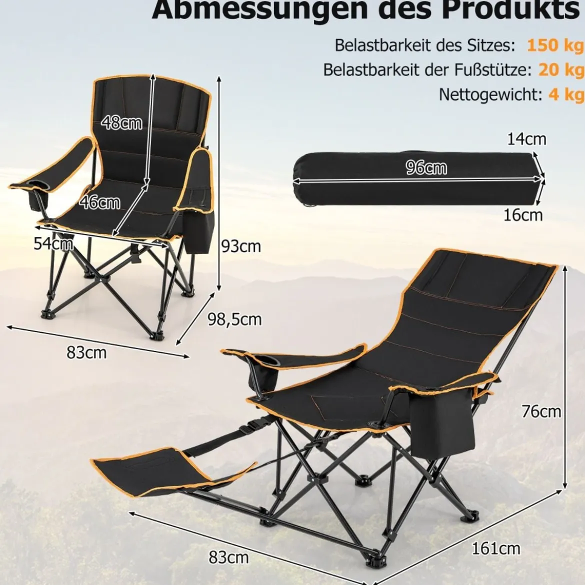 Campingstuhl mit Abnehmbarer Fußablage & Getränkehalter & Kühltasche Klappbarer Angelstuhl